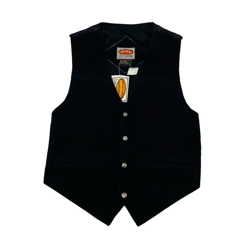 VTG NWT DS Paragraff Black‎ Leather Snap Vest Mens Size Large